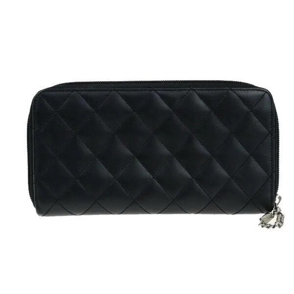 Auth New Chanel Cambon Y2K Zip Wallet +Box +Card Quilted Black Lambskin - Picture 7 of 14